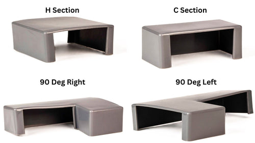 100mm post caps: H section, C section, 90 degree right and 90 degree left